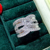 Huitan Brilliant Crystal Cubic Zirconia Wide Rings for Women Twist Design Luxury Female Jewelry for Wedding Party Chic Ring