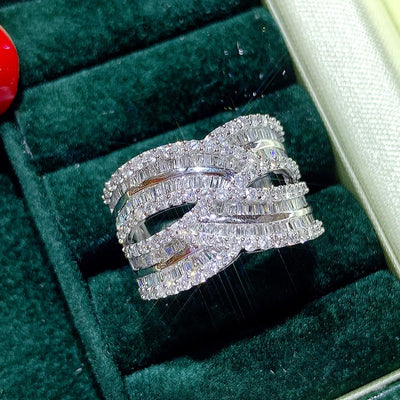 Huitan Brilliant Crystal Cubic Zirconia Wide Rings for Women Twist Design Luxury Female Jewelry for Wedding Party Chic Ring