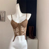 V-Neck Sexy Lace Corset Top Slim Fit Push Up Hollow Suspender Vest Adjustable Straps Off Shoulder Breathable Mesh Vest Travel