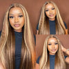 Highlight P4/27 Kinky Straight 24Inch Brown Blonde Color 13x6 Brazilian Transparent Lace Front Human Hair Pre Plucked Wig