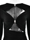 Articat Sexy Hollow Out Long Sleeved Elastic Tight Dress Women Pleats Double Layered Female Vestidos Elegant Party Evening Dress