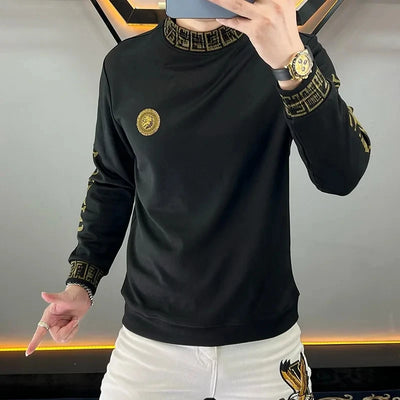 Fashion Hip Hop Halbhoher Kragen Sweatshirts Luxus-Druck Mode Vielseitiger Pullover Hoodie Soziale Nachtclub Herrenbekleidung