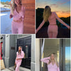 TARUXY Women Spring Outfits Casual Zipper Sweater Hoodie Set High Waist Flare Pants Suits Pink Knitted Womens Y2k Two Piece Set