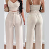Women Fashion Print Halter V-Neck Short Tank Suit Tops Long Pants Matching Set Summer Casual Female Slim Pants Two Piece Sets