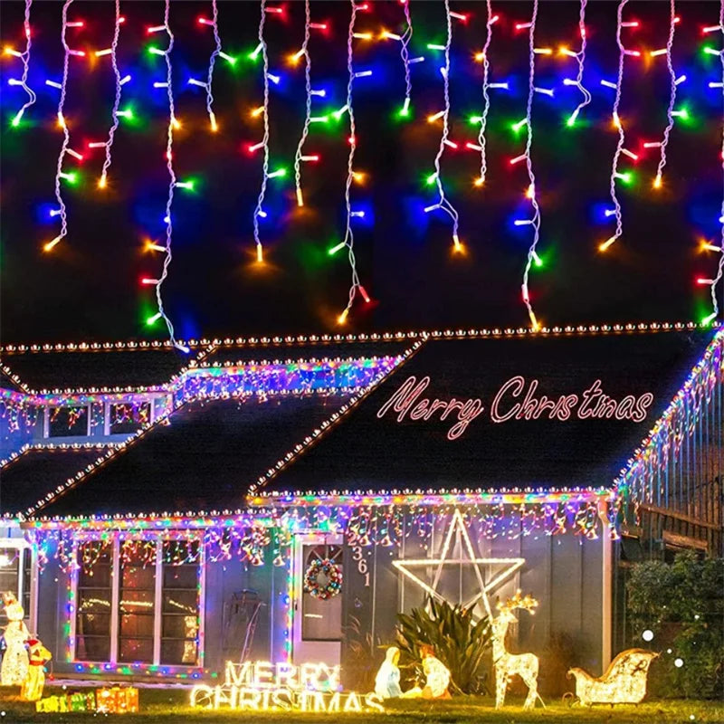 Weihnachtslichterketten Wasserfall Außendekoration 5M Abhänge 0,4-0,6m Led Lichtervorhang Lichterketten Partygarten Traufendekoration