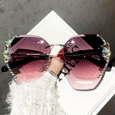 2025 Luxusmarken-Design Vintage randlose Strass-Sonnenbrille Damen Herren Mode-Verlaufsgläser Sonnenbrillen für Damen
