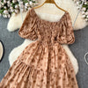 2024 Neues Sommer Blumenmuster Maxikleid Damen Vintage Eckiger Ausschnitt Geraffte Brust Schärpe Bandage Sommerkleid Partykleid
