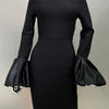 STOCK Shining Diamonds Neck Flare Sleeve Black Long Bandage Dress Elegant Woman Evening Party Dress Cocktail Party Outfit