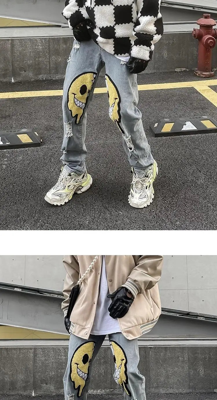 Irregular Ripped Hole Jeans Denim Pant Woman Man Straight Patchwork Baggy boyfriend y2k Punk Kpop Harajuku Streetwear Hip Hop