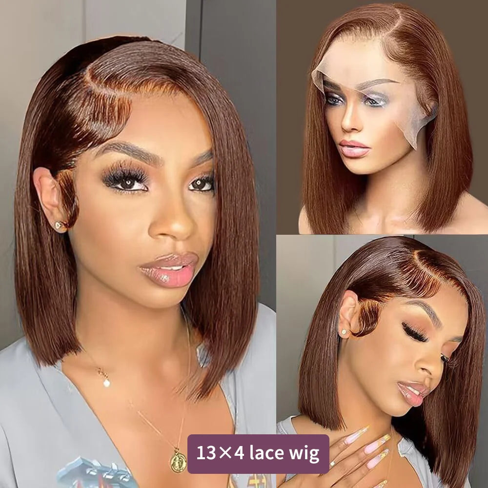 Chocolate Brown Straight Bob Wigs 13x4 Lace Frontal Human Hair Bob Wigs Short Bob Transparent Lace Front Virgin Wigs For Women