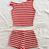 European and American striped vest shorts set, summer knitted hot pants top two-piece set