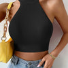 Summer New Women Heart Criss Cross Ribbed Knit Sleeveless Halter Crossfit Y2K Crop Top Clothes Femme Sexy Casual Backless Tank
