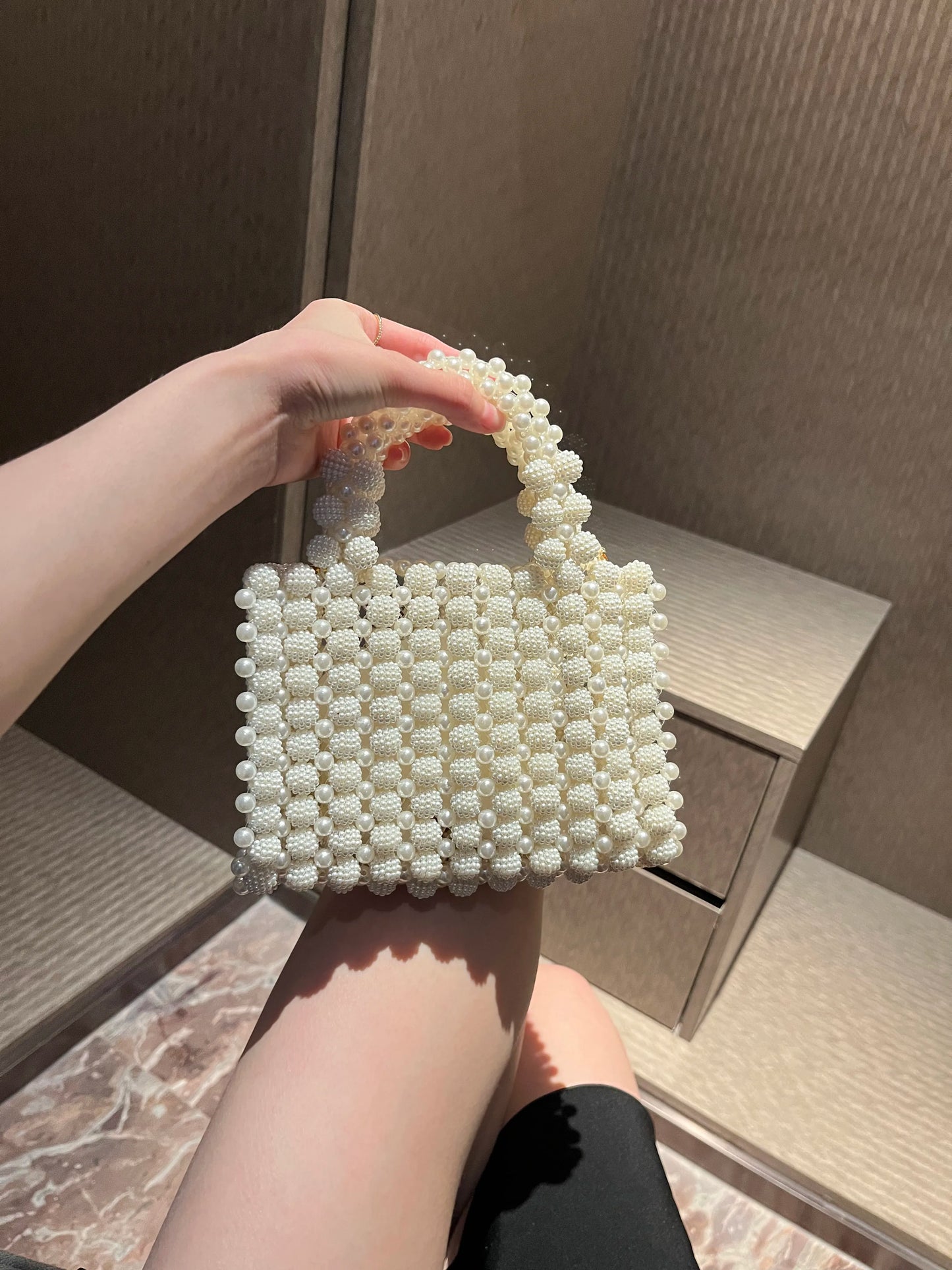 Edle Kristallperlen-Abendtasche Hochzeit Clutch mit Perlenkette Neue handgefertigte Perlenketten-Umhängetasche Handtasche Abendkleidtasche
