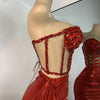 Sparkly Red Diamonds Asymmetrical Two Pieces Dress Design 2025 Women Sexy Strapless Top Skirt Suits Dance Performance Outfit