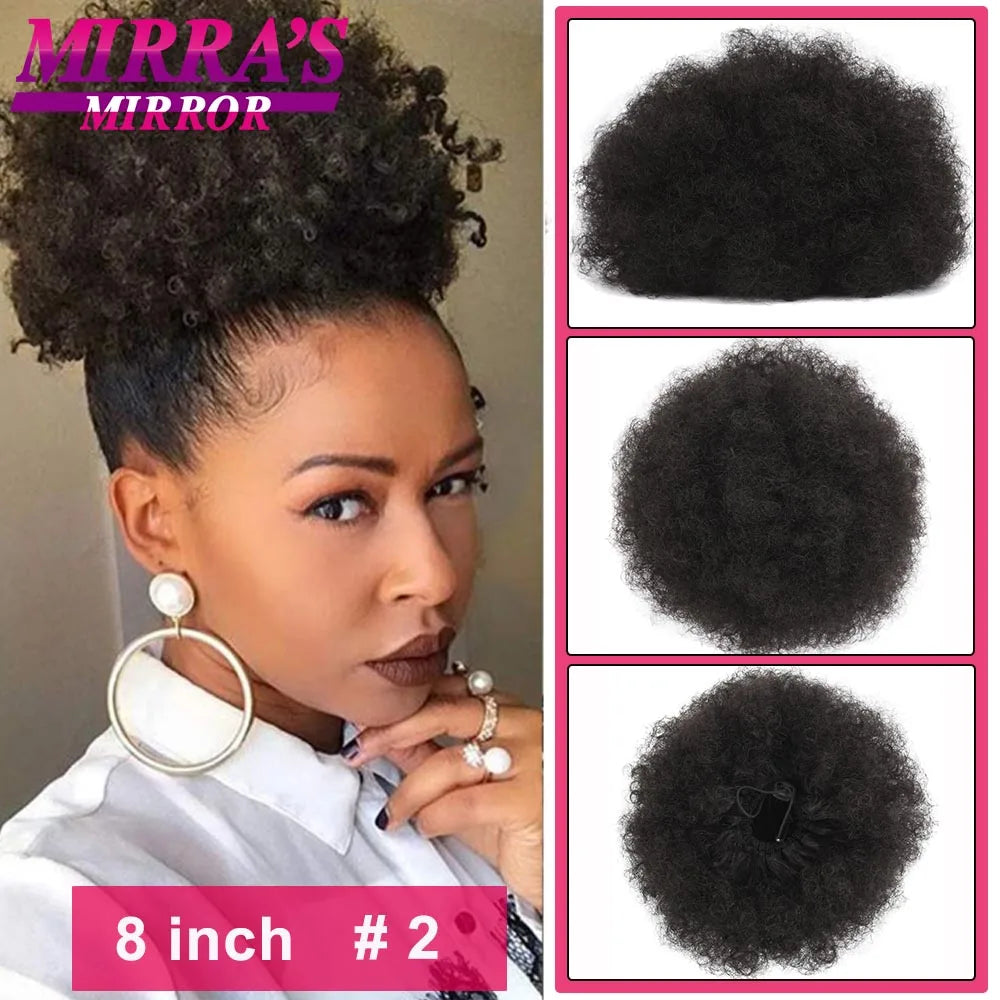 Synthetic Afro Puff Drawstring Ponytail Hair Bun 10 Inch Short Afro Kinkys Curly Afro Bun Extension Hairpieces Large Size