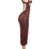 Weird Puss Sexy Hollow Dress Damen Strick Buntes Quasten Backless Y2k Sommer Trend Stretch Ärmellos Elastisch Bodycon Clubwear