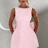 Elegant Pearl Bow Backless Short Dress Women's Sleeveless Party Cute Mini Dresses Black White Pink Chic Birthday Evening Y2K New