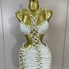 2026 Women Sexy White Halter Neck Perspective Hollow Mini Dresses Summer Backless Nightclub Party Evening Club Performance Dress