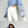 Zadily 2025 Summer Korean Style Long Sleeve White Shirt Women Sexy Button Ladies Crop Tops Blouse Street New In Female Clothing