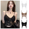 V-Neck Sexy Lace Corset Top Slim Fit Push Up Hollow Suspender Vest Adjustable Straps Off Shoulder Breathable Mesh Vest Travel