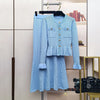 ZJYT Women's Knitted Dress Set 2 Piece Spring New Flare Sleeve Sweater and Long Skirt Suit Elegant Female Party Outfit Blue 2026