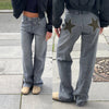Combhasaki Damen Y2K Vintage Jeans Ästhetischer Sternmuster-Print Loose Straight Leg Denim Lange Hose Lässige Low Waist Hose