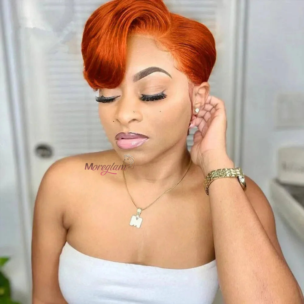 Kurze Bob Perücke Pixie Cut Perücke Glatte Echthaarperücken 13x4 Transparente Lace Front Perücke Für Frauen Highlight Glatte Pixie Cut Perücke