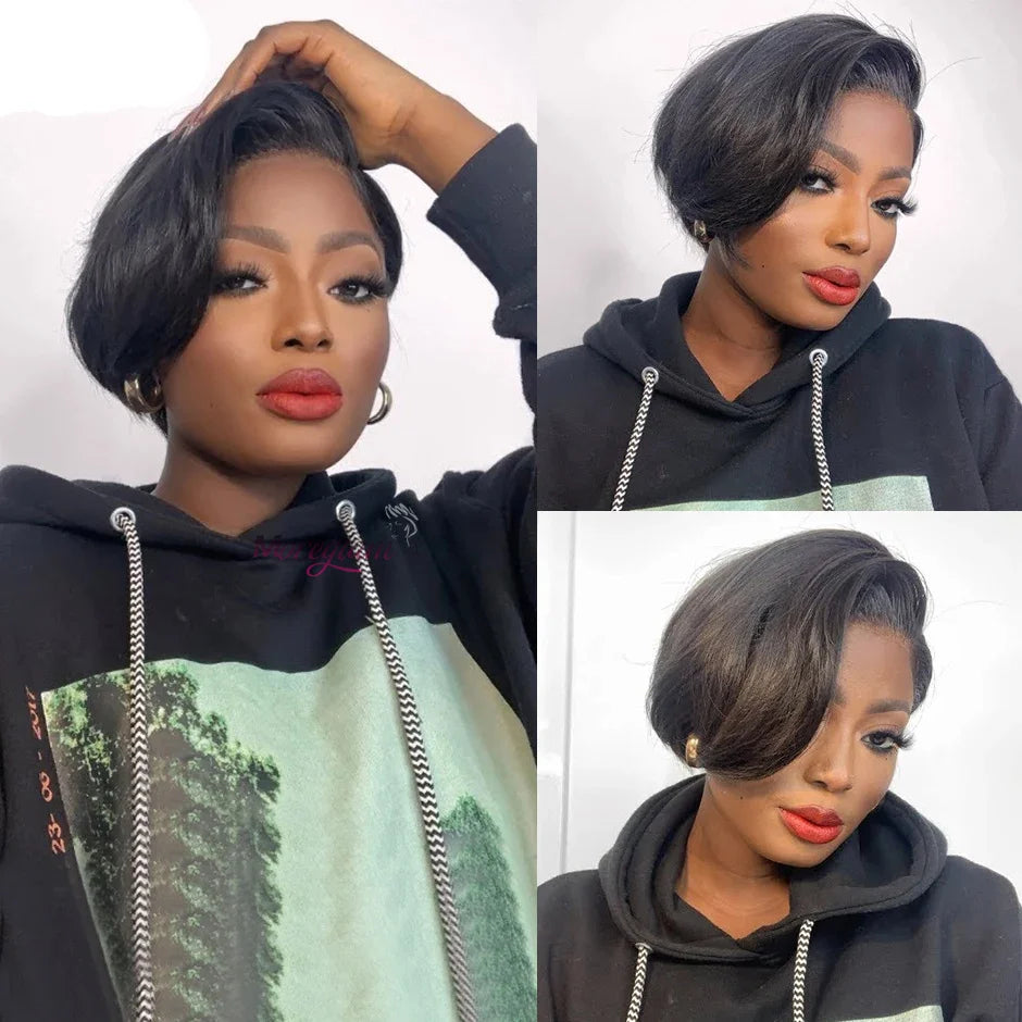 Kurze Bob Perücke Pixie Cut Perücke Glatte Echthaarperücken 13x4 Transparente Lace Front Perücke Für Frauen Highlight Glatte Pixie Cut Perücke