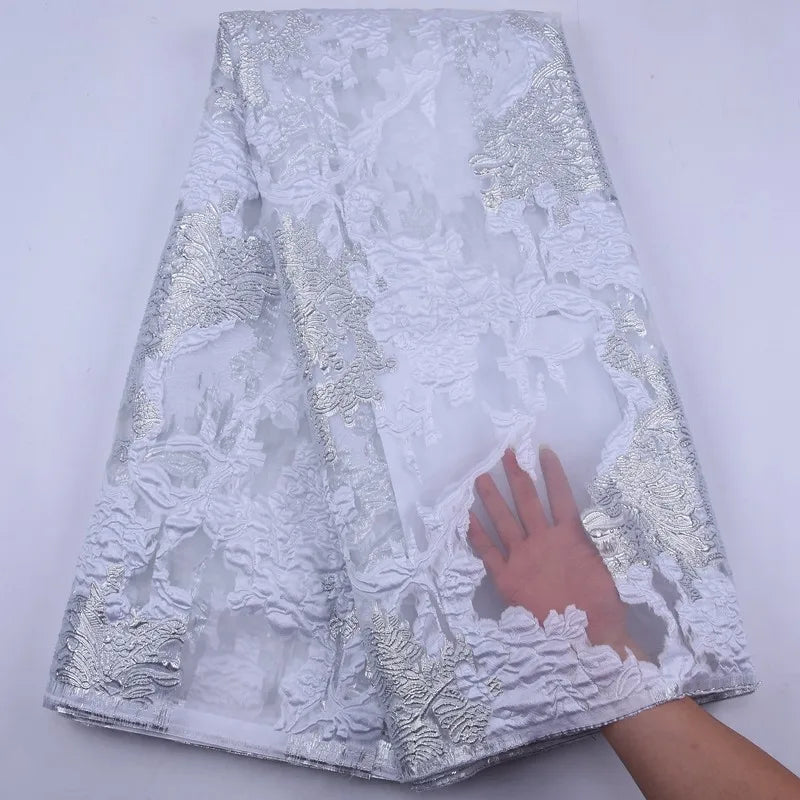 Classic High Quality African Lace Fabric Gilding Brocade French Organza Lace Fabric For Nigerian Women Wedding Party Dress S2078