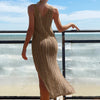 2024 Summer Ladies Vacation Hollow Out Robe Women Chic Solid Knitted Maxi Dress Fashion Sleeveless Sexy Beach Cover Up Dresses