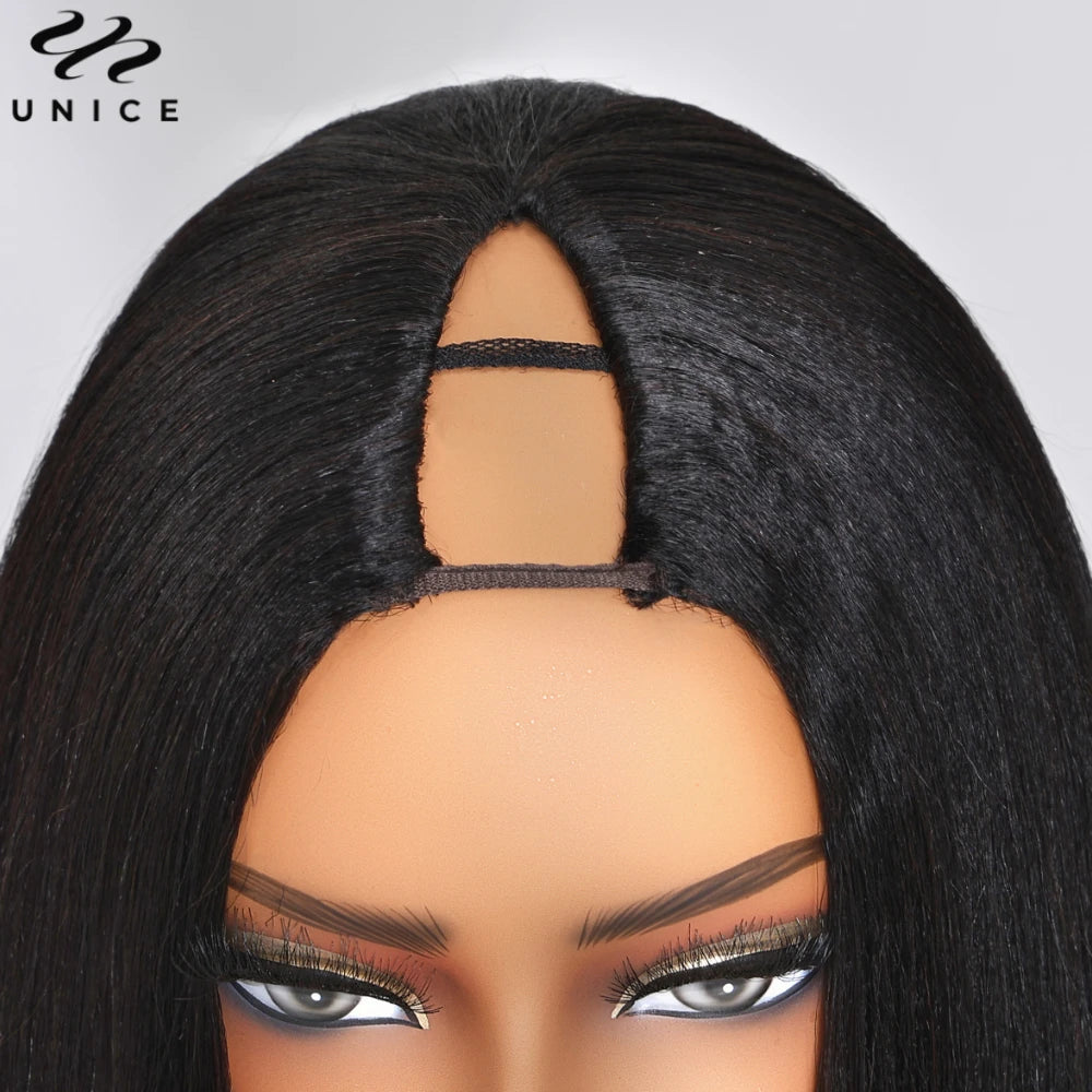UNice Hair Yaki Straight V Part Wig 100% Human Hair V Shaped Wig Upgrade U Part Wig No Sew In Clip In Half Wig Read To Wear Go