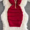 Fashion Bodycon Sexy V-neck Low Cut Mini Short Work Dress Women Backless Irregular Sleeveless Short Hip Wrap Vest Dress OL Red