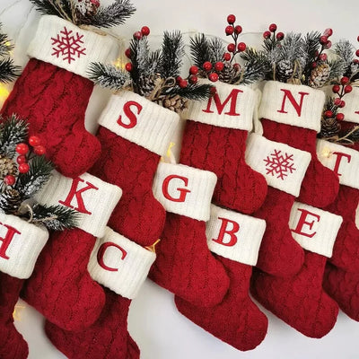 Weihnachtssocken Stricken Schneeflocken Buchstaben Strumpf Weihnachtsdekoration für Zuhause 2024 Weihnachtsbaumschmuck Geschenk Navidad Natal 2024