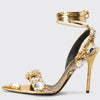 2024 Luxury Rhinestone Pointed Sandals Prom Super High Heel Sandals Slim Heel Dress Show Sandals Oversized 34-43 Women's Shoes