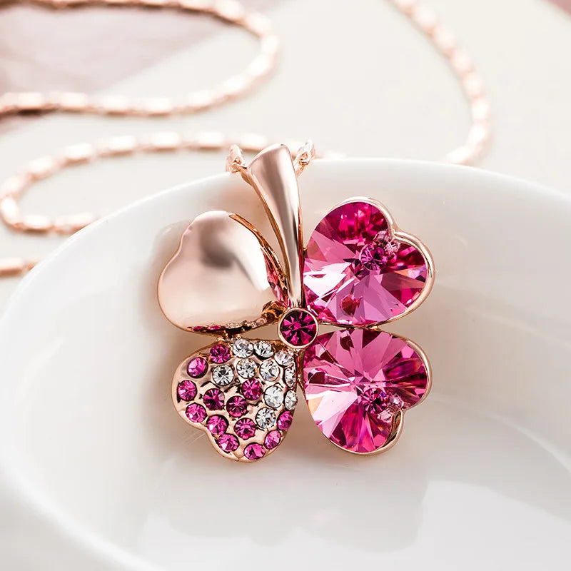 TRPOPSYN Crystal 4 Four Leaf Leaves Clover Pendant Necklaces Lover Birthday Gift Quality Fashion Jewelry Dropshipping Charm Girl