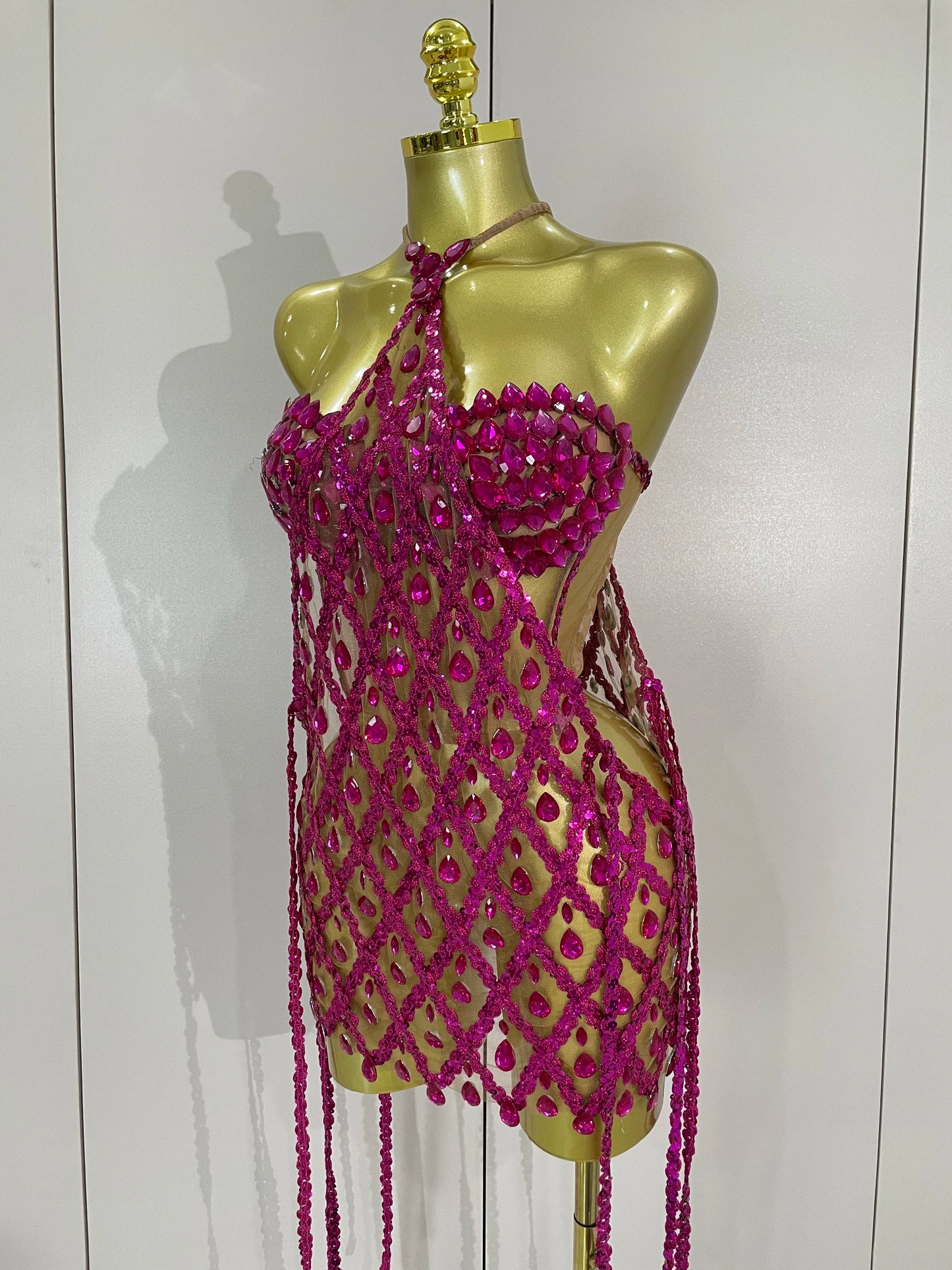 Sexy Sparkly Sequin Diamond Mesh Transparent Two Piece Set Women Celebrate Evening Party Birthday Dress Stage Photo Shoot Wear