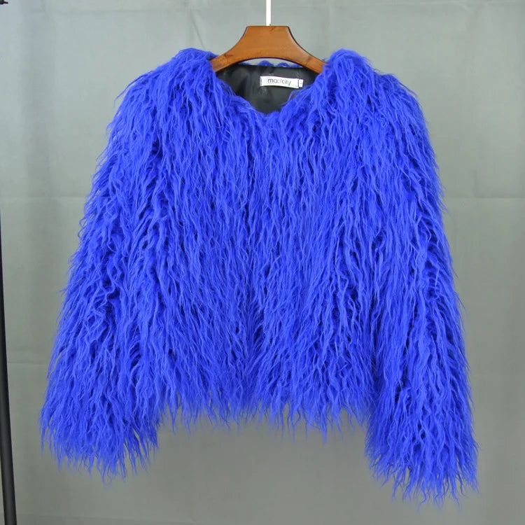 2023 Women Faux Fur Coat Autumn Winter High Quality Fluffy Short Coat Faux Fur Jacket