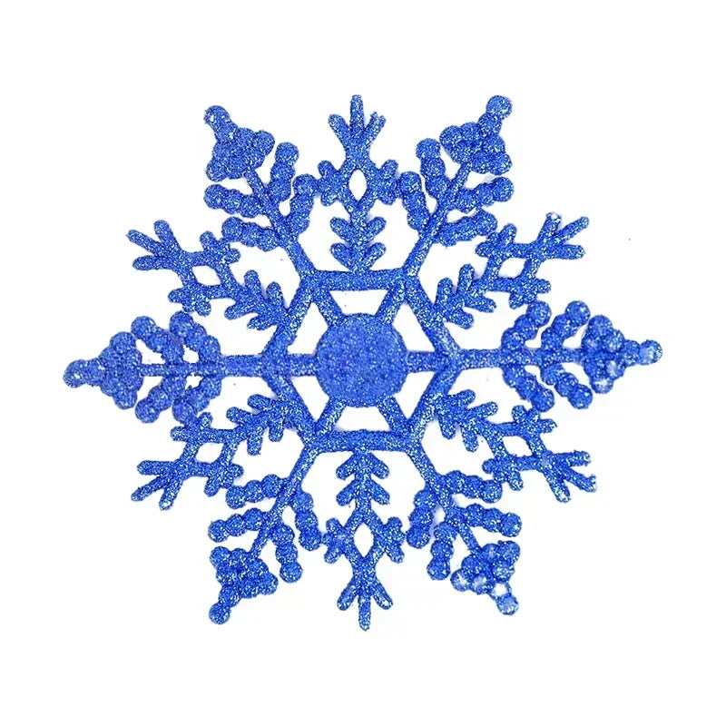 Pack Of 24/12/6 Pieces Snowflakes For Christmas Tree Decoration Blue Snowflakes With Bright Powder Winter New Year Hanging Decor