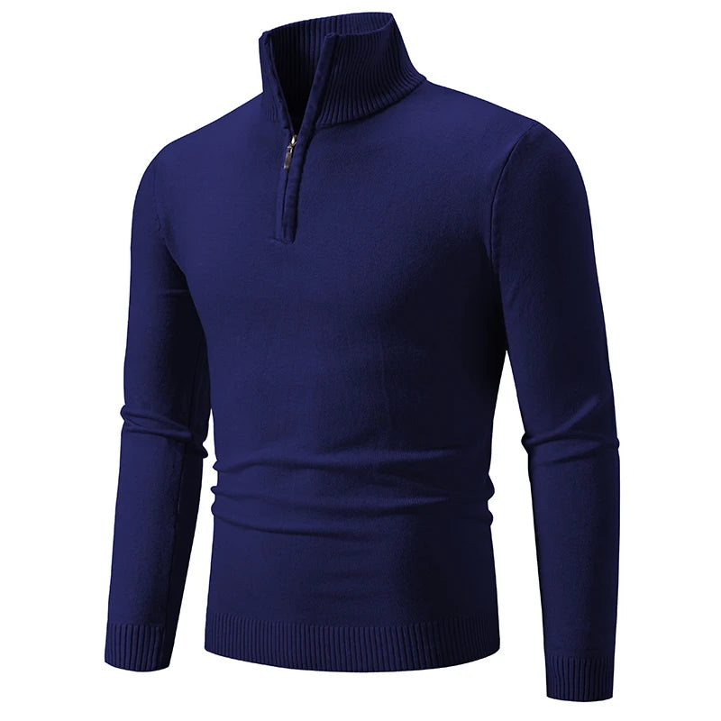 New Men's Sweater Half Zipper Pullovers Winter Warm Stand Collar Turtleneck Cotton Knitted Sweater Men Solid Color Sweatwear