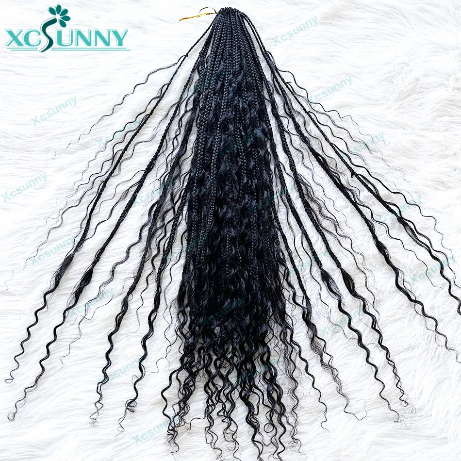 Crochet Braids Echthaar vorgeflochten Boho Box Braid Häkelzöpfe Echthaar vorgeflechtet mit lockigen Enden 100 Strähnen Farbe 30 27