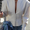Urban White Women Blazer Coats Elegant Single Breasted V-neck Long Sleeve Female Jacket 2025 Autumn Office Lady Outwears