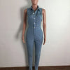 Hollow Denim Ankle Length Pants Women Overalls Spliced Washed Pencil Jeans Vintage Skinny Jean One Piece Button Sexy 2024