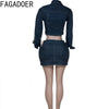 FAGADOER Fashion Denim Two Piece Set For Women Buttons Pocket Irregular Patchwork Crop Jacket + Skirt Female Streetwear Clothing