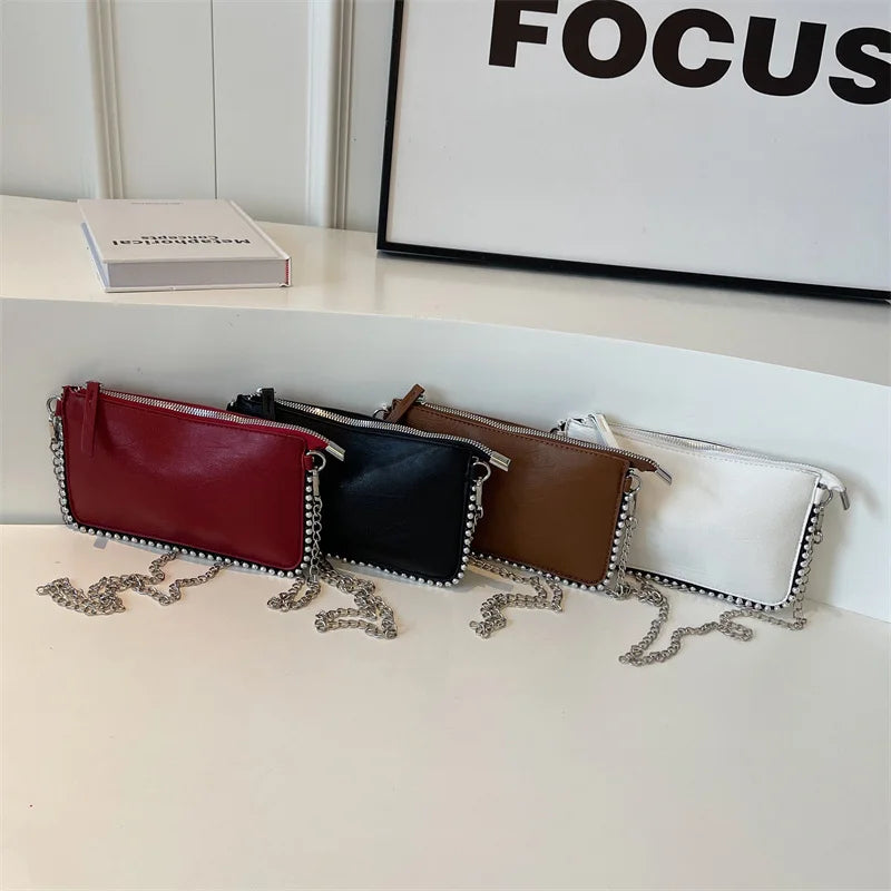 Einfarbige Design-Umhängetaschen für Damen, Mode-Ketten-Handytaschen, Mode-Schulter-Kuriertasche, Sac A Main weiblich