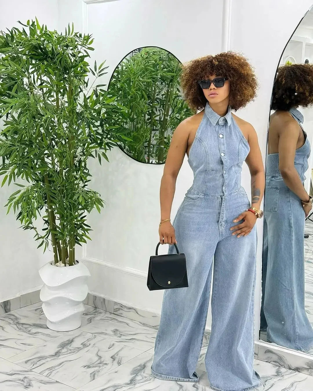 Summer New Style Women's Jumpsuit High Waist Denim Sleeveless Collared Pant One Piece Suit Chinese Manufacturer Origin