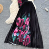 Two Pieces Women Dress Sets Solid Matching Sets V Neck Printing Top High Waist Pleat Dress Loose Fit Casual 2025 Autumn Winter