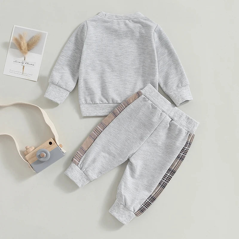 0-24M Baby Girls Autumn Clothes Newborn Toddler Long Sleeve Plaid Bear Pattern Tops Sweatshirt Pants Outfits Tracksuits