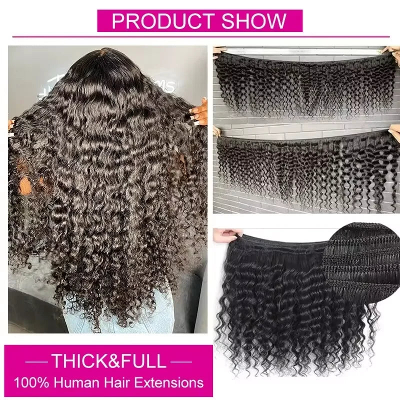 Burmese Curly Deep Wave Human Hair Bundles With 13X4 Frontal Closure Bundle Deals 100% Raw Human Hair Weaving Curly Hair Bundle
