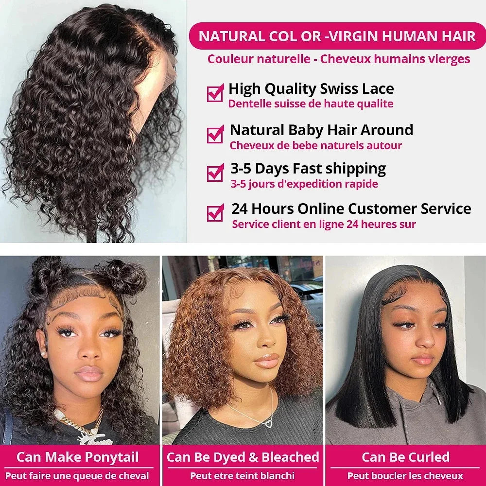 Wear And Go Water Wave Bob Lace Perücke für Frauen gelockt 6x4 Glueless Echthaar Perücke 4x4 Ready To Go Echthaar Perücken Pre-Cut Lace Perücke