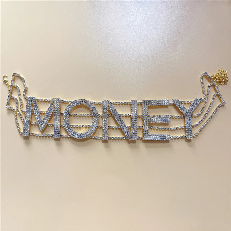Wholesale NASTY SEXY Shiny Rhinestone Choker Necklace Letter for Women BABY Big Choker Necklace Crystal Collar Statement Jewelry